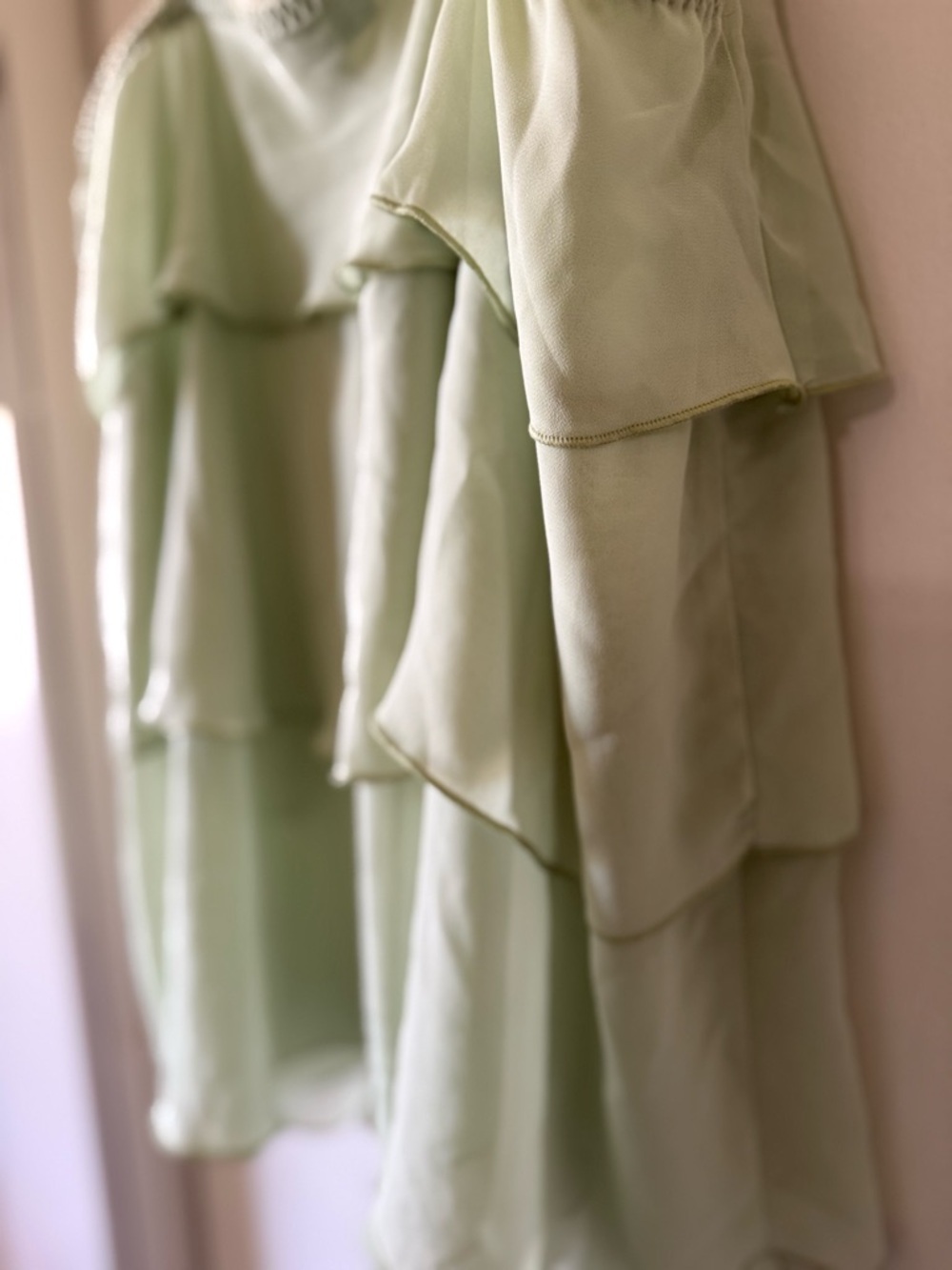 Y2K fairycore Tiered Ruffle V-Neck Babydoll Cami Top - Light sage Green L - Picture 16 of 16